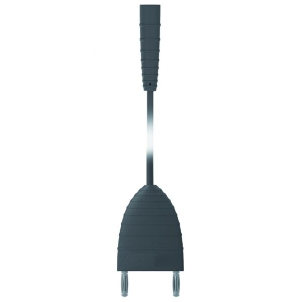 A CABLE FOR BIPOLAR cattle prod, black and silver with a textured handle.