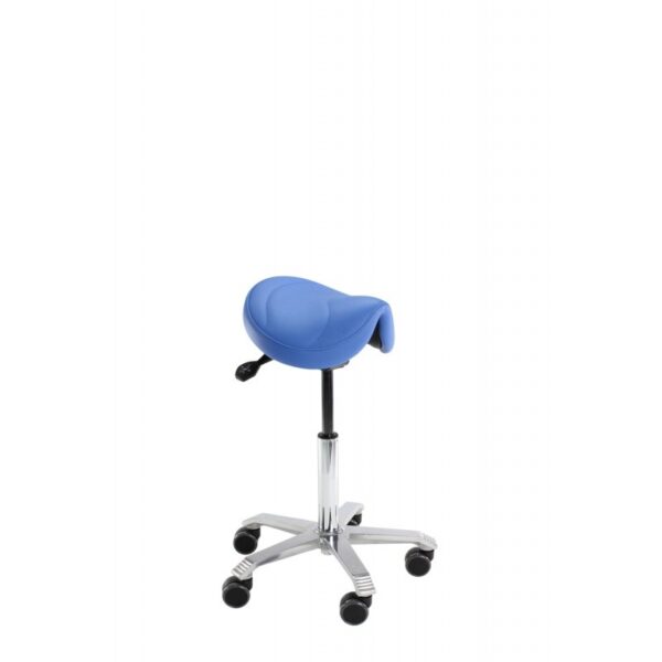 AMAZONE SEGGIOLINO Sgabello regolabile AMAZONE blu con ruote e base cromata.