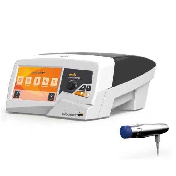 ONDA - SHOCKWAVETHERAPY device with touchscreen and handheld applicator.