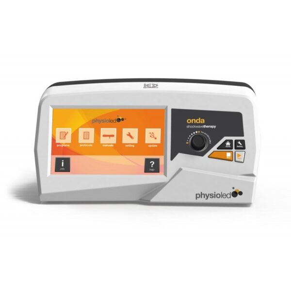 White ONDA - SHOCKWAVETHERAPY device with touchscreen and control knob.