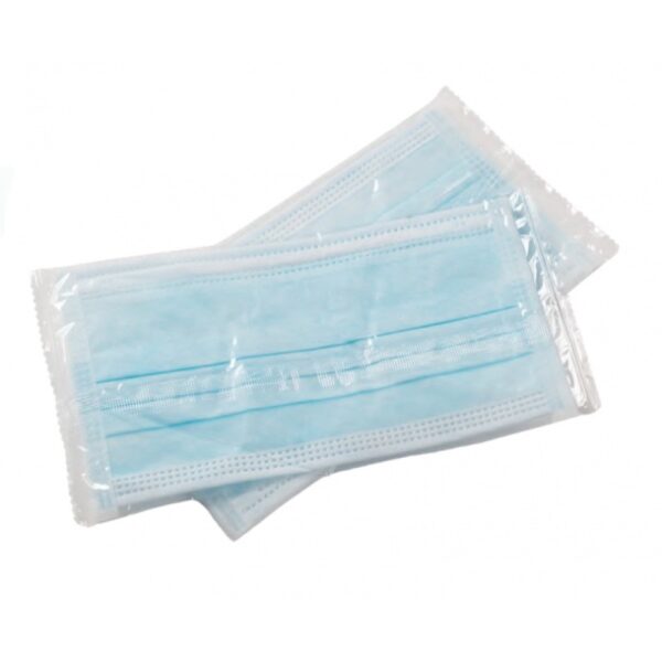 Due MASCHERINE PEDIATRICHE DI TIPO II AZZURRE in confezioni singole di plastica.