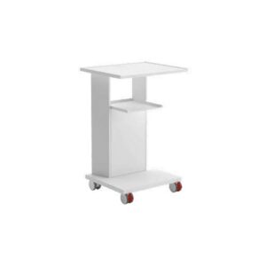 Carrello rotante ATLAS NETWORK STATION bianco, due ripiani, ruote con inserti rossi.