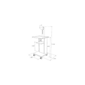 ATLAS NETWORK STATION cart technical drawing with shelves and labeled dimensions.
