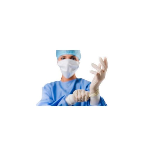 Medical professional puts on GUANTI IN LATTICE SENZA POLVERE TAGLIA XS gloves.