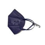 Dark blue FFP2 3D PROTECTIVE MASK with ear loops and a plastic hook attachment.