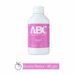 Flacone bianco etichettato PT-S1 BICARBONATO GUSTO PESCA 65 µm, etichetta rosa, icona pesca.