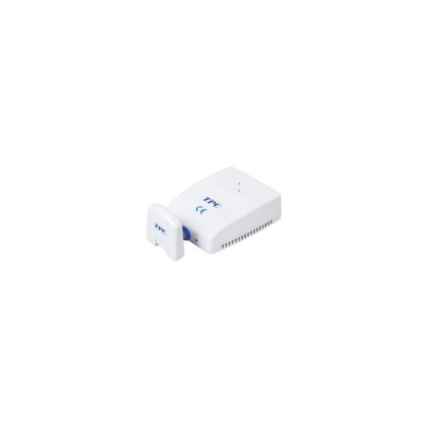 White AIC5888 INTRAORAL CAMERA adapter plug with blue accent on plain background.