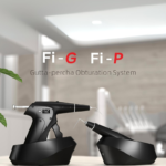 SISTEMA COMPLETO Fi-P + Fi-G: unità di otturazione dentale nere su basi di ricarica.
