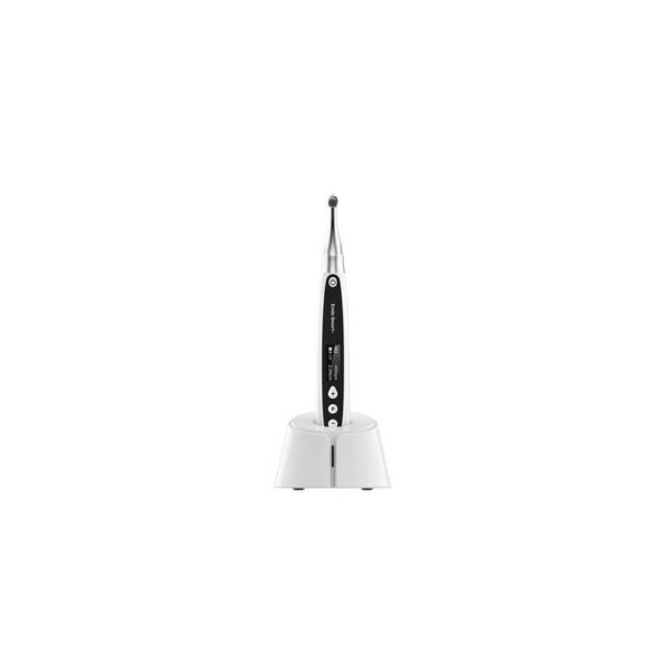 Spazzolino elettrico ENDO SMART +, nero e argento, con base di ricarica bianca.