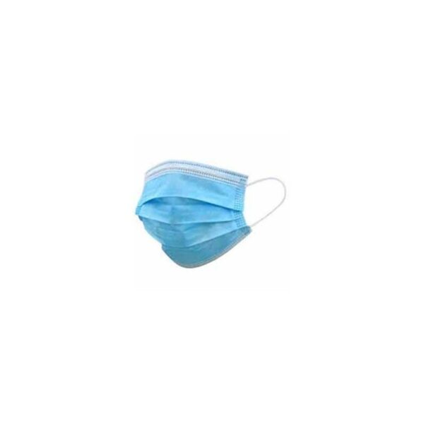 MASCHERINE CHIRURGICHE TIPO IIR Maschera MASCHERINA CHIRURGICHE TIPO IIR blu con padiglioni auricolari bianchi su sfondo bianco.