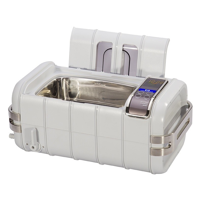 White DB-4831 ultrasonic cleaner with open lid, digital display, and steel tank.