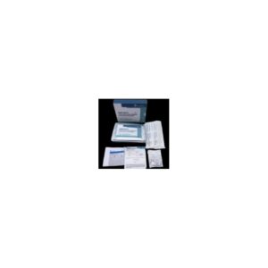 SELF TEST kit with box, instructions, swabs, and sealed pouches on black background.
