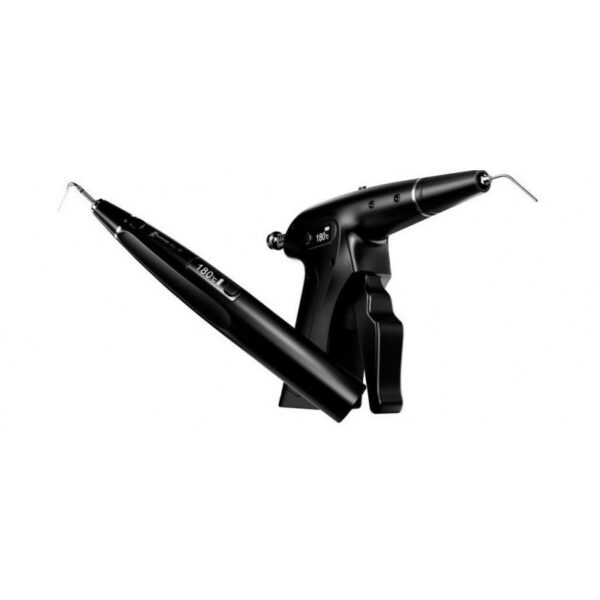 Two Fi-P black dental tools with curved metal tips displayed on a white background.