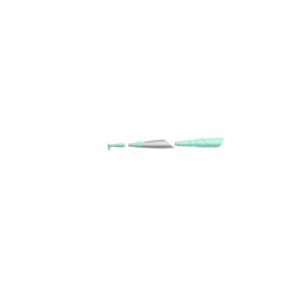 K-PO green and silver garden trowel shown in three detachable parts on white background.