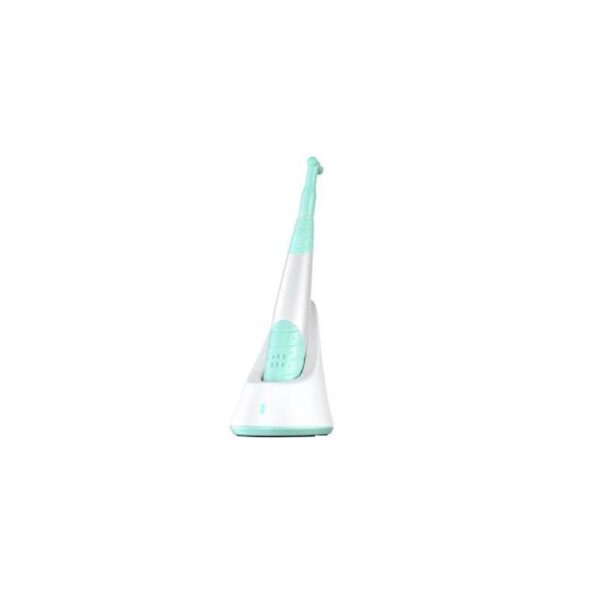 K-PO K-PO electric toothbrush in white and teal, placed on its charging base.