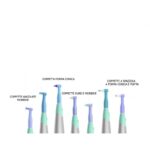 Six KIT TESTINE RICAMBIO PER K-PO heads with various shapes and textures displayed vertically.