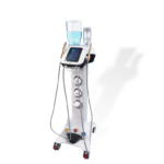CARRELLO PER SISTEMA PROFILASSI PT-B con tubi, schermo di controllo e contenitori.