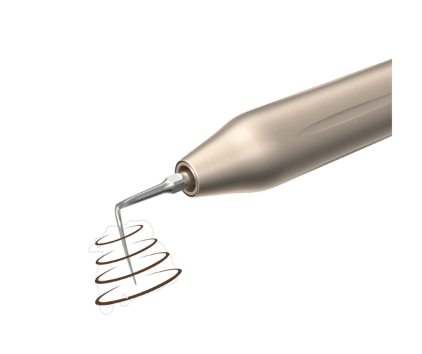 Il Manipolo Ablatore YZ-2L crea una linea marrone a spirale su una superficie bianca.