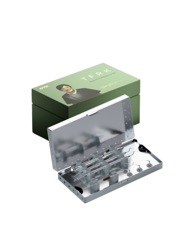 Kit verde TFRK compatibile Set dentale SATELEC® con strumenti in valigetta aperta.