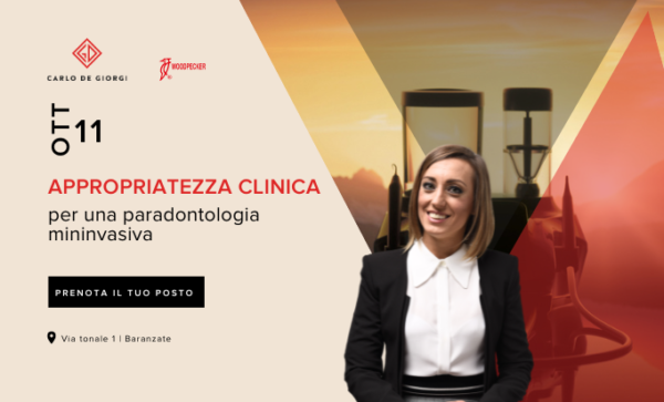 Donna sorride davanti alla locandina dell'evento Appropriatezza clinica, 11 ottobre 2024.