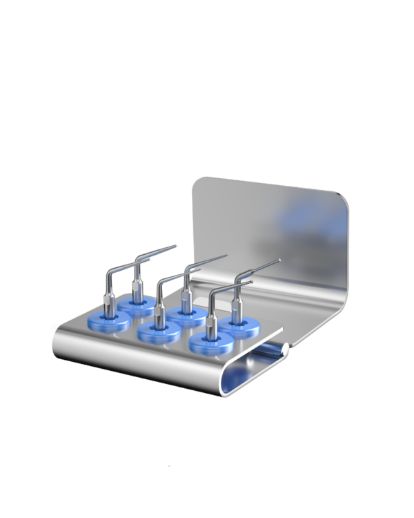 AC-KIT Kit ACCESS CAVITY SATELEC®: sei puntali irrigatori in metallo per la rifinitura della cavità di accesso su supporto.