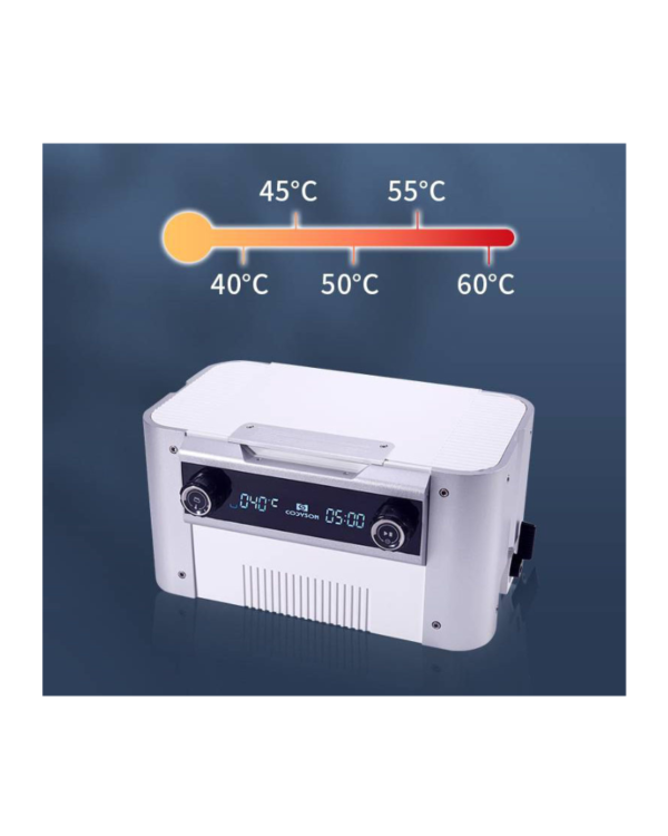 DB-4863 ultrasuoni con display e manopole, mostrato sotto una scala di 40-60°C.