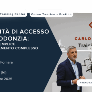 Il docente presenta "La cavità di accesso in endodonzia" in un centro moderno con attrezzature.