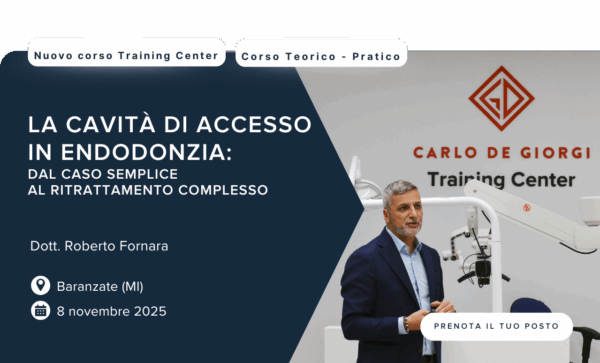 Il docente presenta "La cavità di accesso in endodonzia" in un centro moderno con attrezzature.