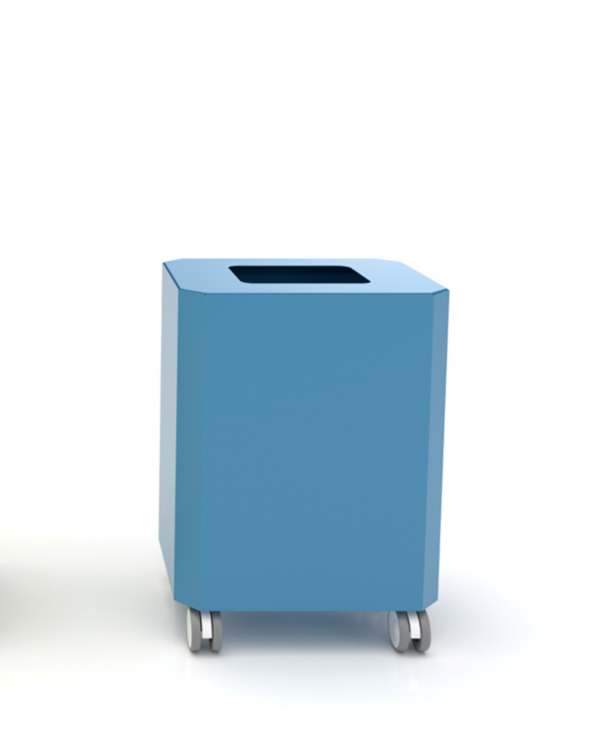 SIRIO CESTINO 89600 Bidone rettangolare blu SIRIO CESTINO MOBILE 40L con coperchio aperto e quattro ruote.