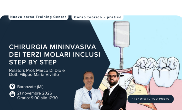 Immagine promozionale per un corso di formazione in chirurgia odontoiatrica sui terzi molari impattati a Baranzate.