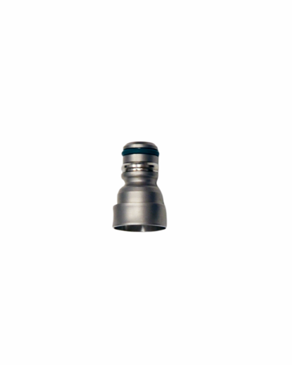 Un adattatore Air Flow PT-E con un anello blu, al centro di uno sfondo bianco.