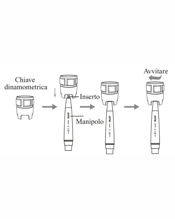 Inserire l’inserto nel manipolo e serrarlo con la chiave dinamometrica TS-1L.