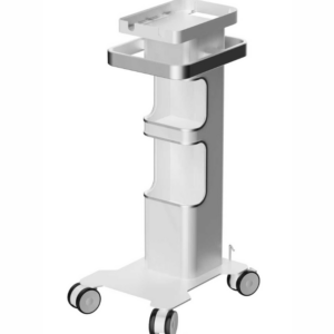 CARRELLO PER SISTEMA PROFILASSI PT-E bianco, dotato di ruote e ripiani per un facile utilizzo.