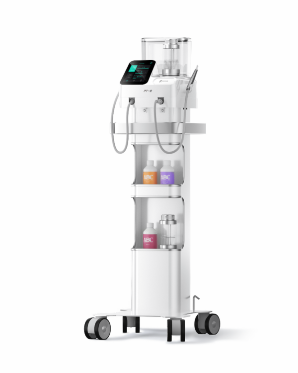 Dispositivo medico per la cura della pelle montato su CARRELLO PER SISTEMA PROFILASSI PT-E, flaconi A, B e C.