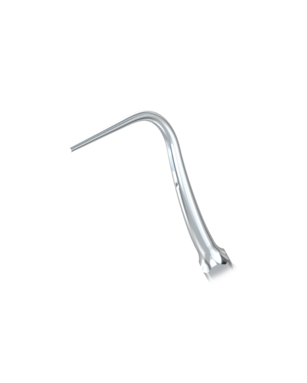 Punta per ablatore dentale P59-INSERTO ABLATORE in metallo ricurvo su sfondo bianco liscio.
