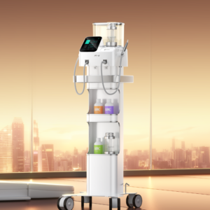 CARRELLO PER SISTEMA PROFILASSI PT-E: Carrello medico con monitor e contenitori per fluidi.