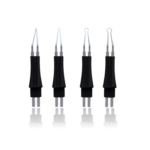 Quattro pinzette elettroniche Puntali C-BLADE nere e argento, con punte di diverse forme.